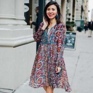 ANTHROPOLOGIE x FLOREAT Abia Velvet Peasant Dress Sz S Petite {3W2}